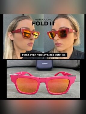 Top Foxx Sunglasses Foldable Mirrored Fold it Unisex Wayfarers BTS Arirang Red